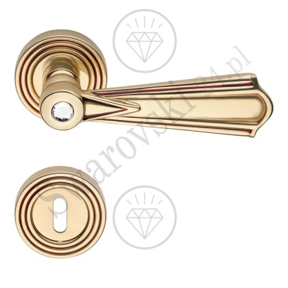 Klamka Madame Crystal 112 z szyldem na klucz OF - złoto francuskie